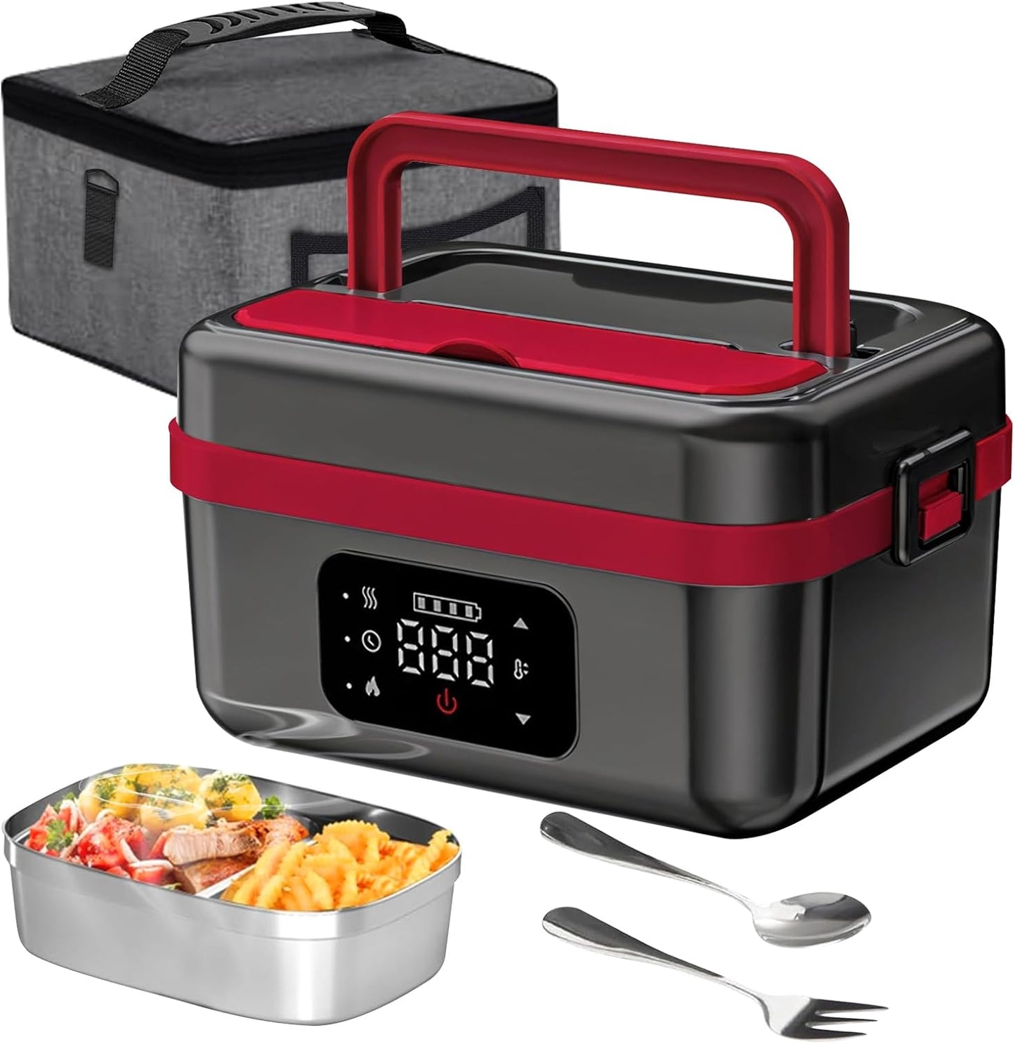 JingHua Cordless Electric Heated Lunch Box for Men Women, 1L Rechargeable Lunch Box Self-Heating Food Warmer with Keep Warm Function Ideal for Indoor Outdoor Work Office Camping Travel