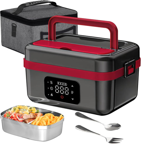 JingHua Cordless Electric Heated Lunch Box for Men Women, 1L Rechargeable Lunch Box Self-Heating Food Warmer with Keep Warm Function Ideal for Indoor Outdoor Work Office Camping Travel