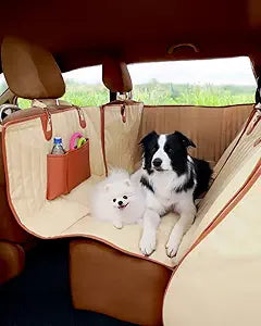 Owleys Back Seat Extender for Dogs Premium Dog Hammock for Car | Back Seat Pet Cover for Dogs | Dog Covers for Cars Back Seat (Begie for Summer)