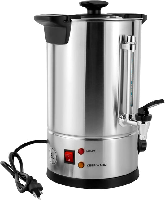 Coffee Urn 8L/2.11Gal, Commercial Hot Beverage Dispenser with Faucet, Electric Stainless Steel Hot Water Urn, Percolate Coffee Maker for Catering Home Party Office