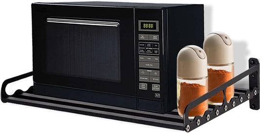 20”x15.6”Black Microwave Oven Rack,Wall Mounted Microwave Rack, Metal Shelving Heavy Duty Commercial or Household Grade, Space Aluminum Bracket for Electric Oven Microwave