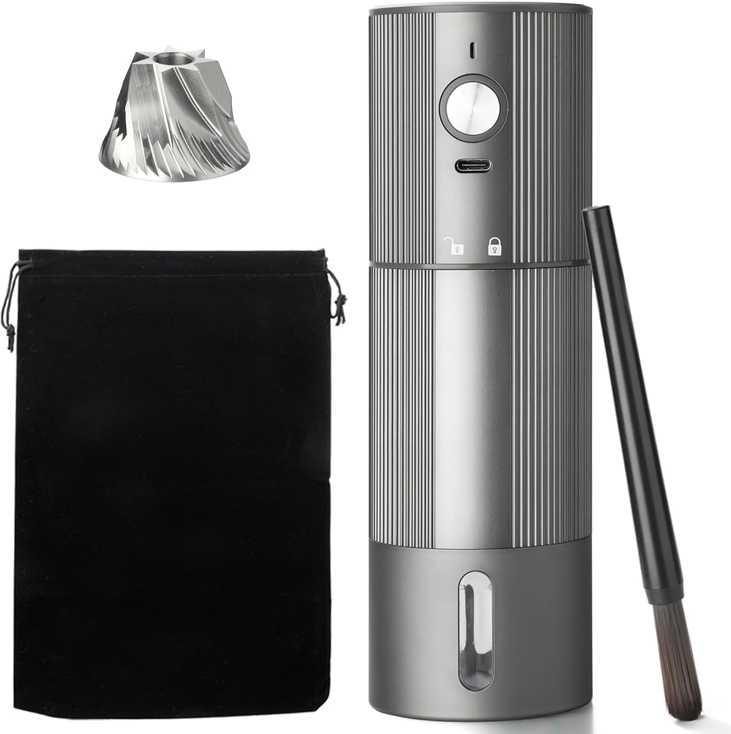 Electric Coffee Grinder Portable Conical Burr Coffee Grinder with 45 Adjustable Settings, Cordless Coffee Burr Grinder for Espresso, Home, Travel, Camping, Office (Silver)