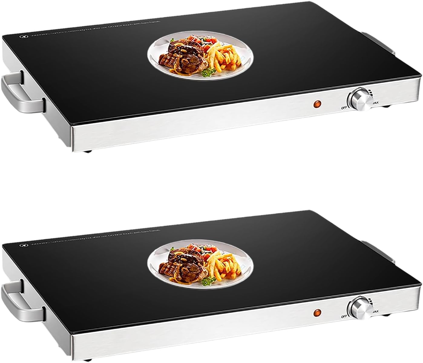 LDAILY Electric Warming Tray, 25\u201D x 15\u201D Food Warmer for Buffets Party, Temperature Adjustment Knob, Tempered Glass Top & Cool-Touch Handles, Portable Hot Plate for Gathering Parties, Kitchen (2)