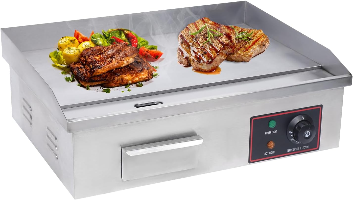 3000W Commercial Electric Countertop Griddle Flat Top Grill Hot Plate BBQ Non-Stick Flat Large Countertop Griddle, Adjustable Thermostatic Control,Stainless Steel Restaurant for Steak Pancake Kitchen