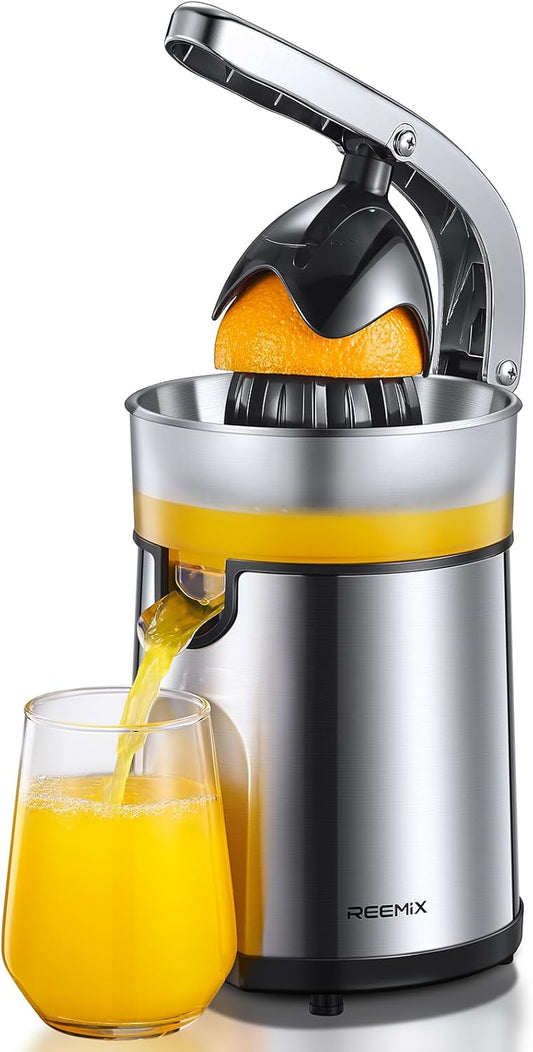 Reemix Electric Citrus Juicer - Orange, Lemon, Grapefruit Juicer with Stainless Steel Body & Transparent Juice Collector, Easy to Use for Fresh Squeezed Juice at Home​​