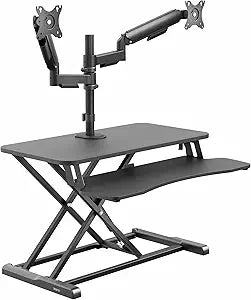 VIVO 32 inch Standing Desk Converter with Dual Monitor Mount for up to 32 inch Screens, Height Adjustable Riser with Mechanical Spring Arms, Black, DESK-KIT-0K2K