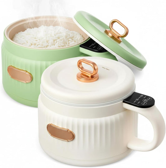 2 Pcs 1.6 L Electric Ramen rice Cooker Hot Pot electric Noodle Cooker, Boil Dry Protection, Non-stick Ceramic Coating Multi-functional Lazy Pot 6 Cook Functions: Rice, Soup, Stew & More