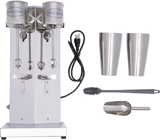 Stainless Steel Milk Shaking Machine, Electric Drink Mixer, Heavy-Duty Drink Mixer with Double Head, Commercial Restaurant-Quality Retro Milkshake Maker, 180W