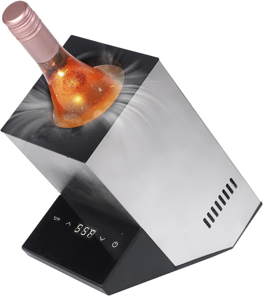 Electric Wine Chiller, Single Bottle Cooler for 750ml Wine or Some Champagne,Stainless Steel Iceless Cooler Keep Cold Up to 24h,Kitchen,Bar and RV Vino Accessory,Gift for Vino Lover