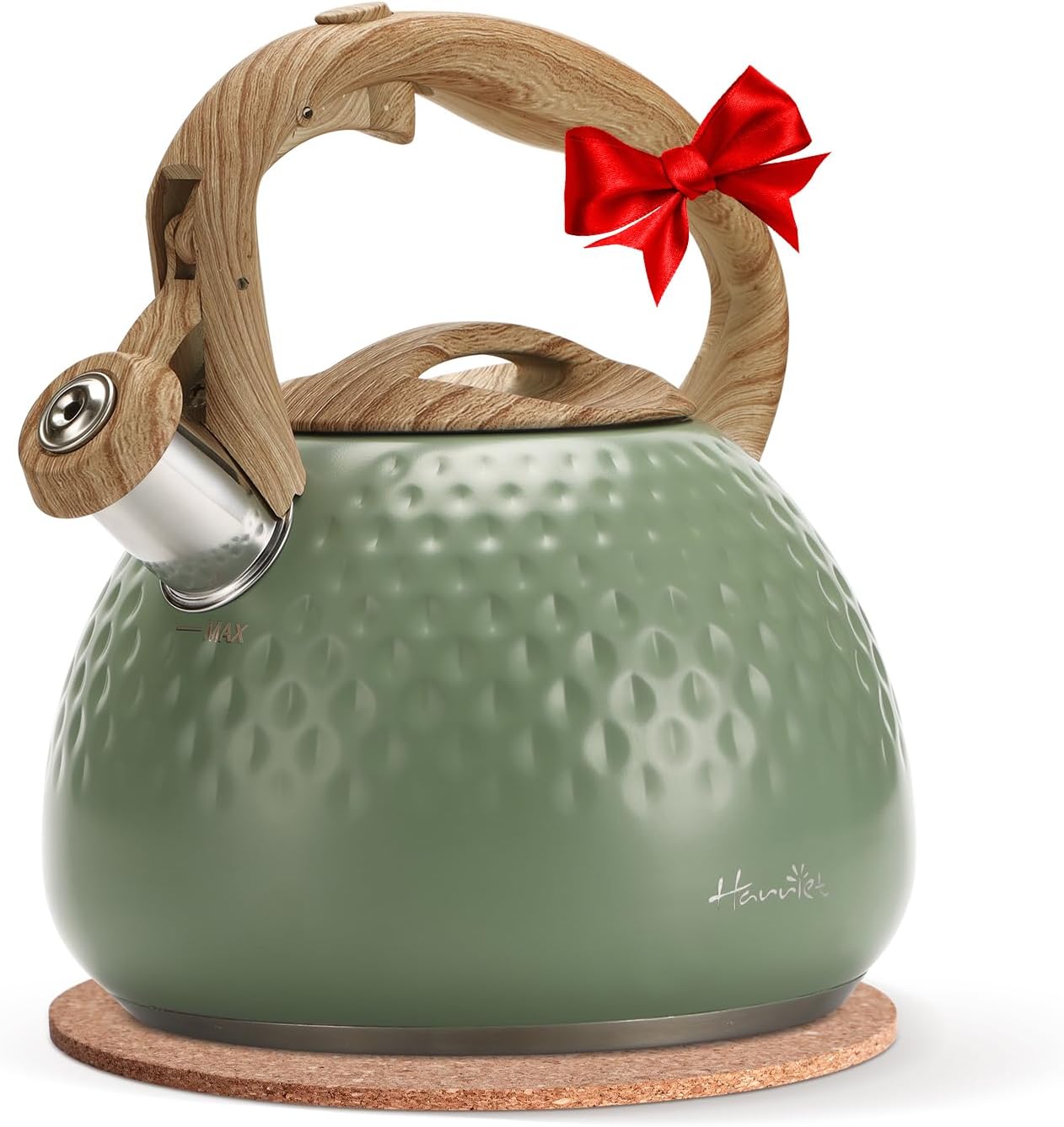 harriet Tea Kettle, Tea Pot for Stovetop, 2.5QT Whistling Kettle with 5-Layers bottom, Food Grade Stainless Steel Kettles with Hot-Resistant Handle Gas Electric Applicable, Green