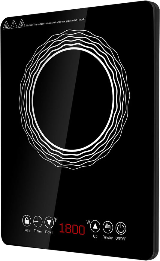 Portable Induction Burner, 1500W Electric Induction Countertop Burner with Touch Panel, Power & Temp Adjustable, Hot Plate Cooker with 3-Hour Timer