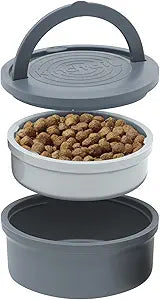 KindTail Portable Pet Feeder, Travel Dog Bowls with Lid and Handle, Microwave and Dishwasher-Safe, 10oz Inner Bowl & 20oz Outer Bowl, Grey