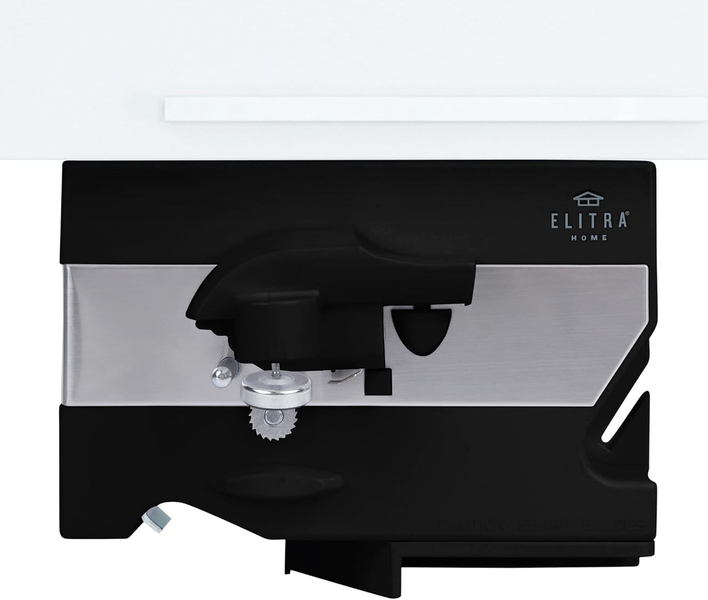 Electric Can Opener - 4 in 1 Under the Cabinet Mounted Can Opener, Blade Sharpener, Bottle Opener, Jar Opener, Mounting Bracket, Large or Small Cans for Seniors with Arthritis - Elitra Home (Black)
