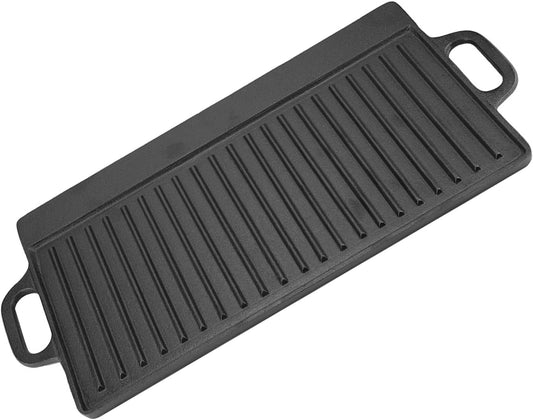 Acouto Reversible Cast Iron Griddle Pan Non Stick Cast Iron Grill Griddle Pan Ridged and Flat Double Sided Baking Cooking Tray Bakeware Oven Safe Gas, Electric, or Cooking - Home &