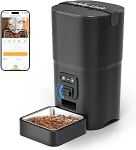 PAPIFEED Automatic Cat Feeder 6L 2.4G WiFi Smart Pet Feeder with Camera & Two-Way Audio, Adjustable Angle, Easy to Clean Detachable Feeding Schedule 1-10 Meals Per Day for Cats & Small Dogs - Black