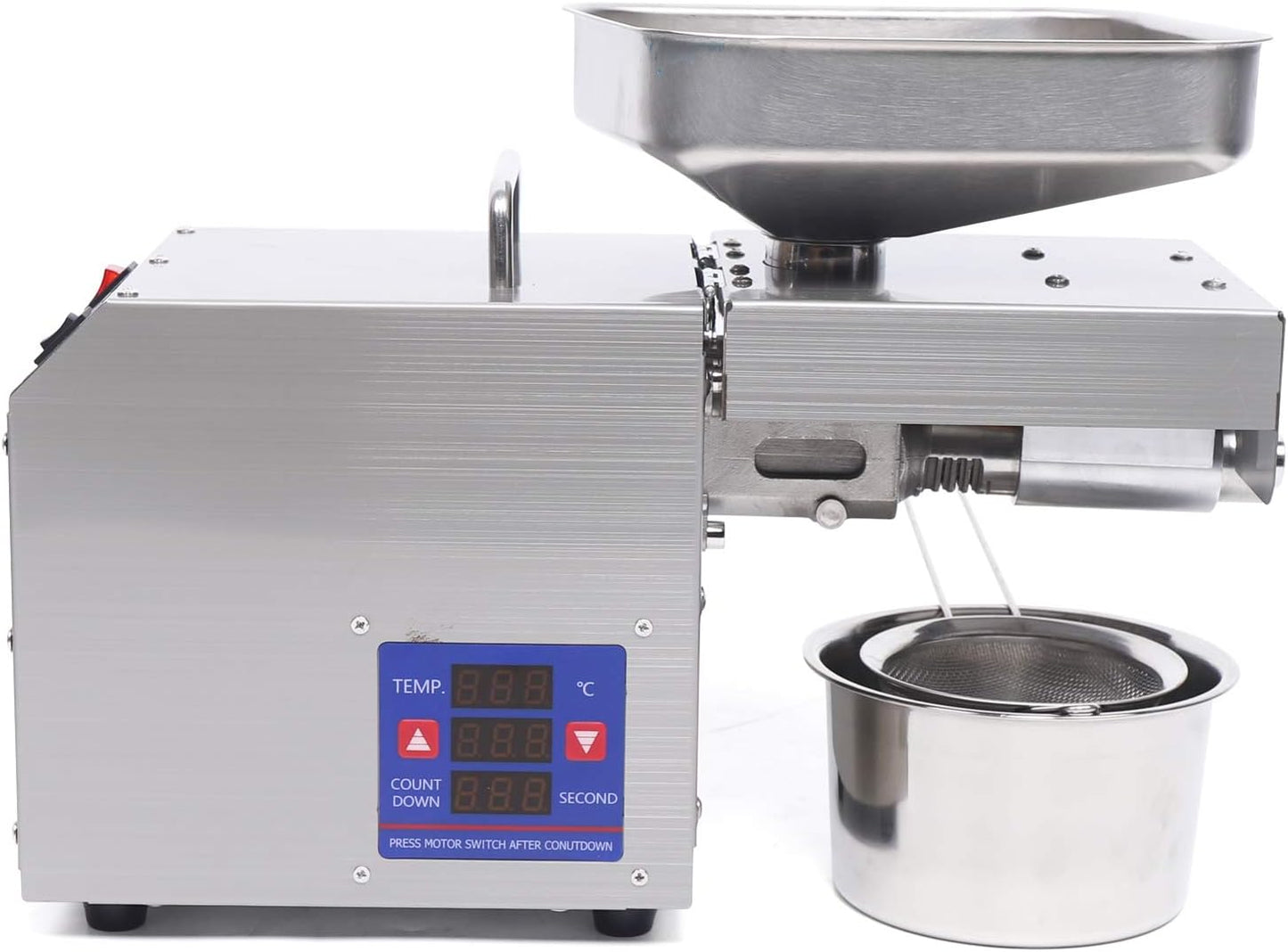 Commercial Automatic Oil Press Machine, 600W Cold Hot Press Stainless Steel Seed Oil Maker, 50-250℃ Temperature Adjustable, Electric Oil Press Machine for Peanut Sesame Canola Soybean Sunflower Seeds