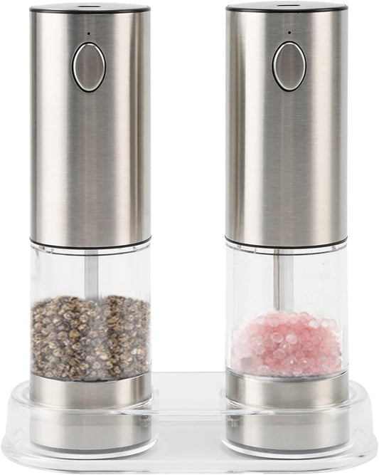Electric Salt and Pepper Grinder Set, Rechargeable Electric Pepper Shakers Set with Adjustable Coarseness LED Light Housewarming Gifts for New Home
