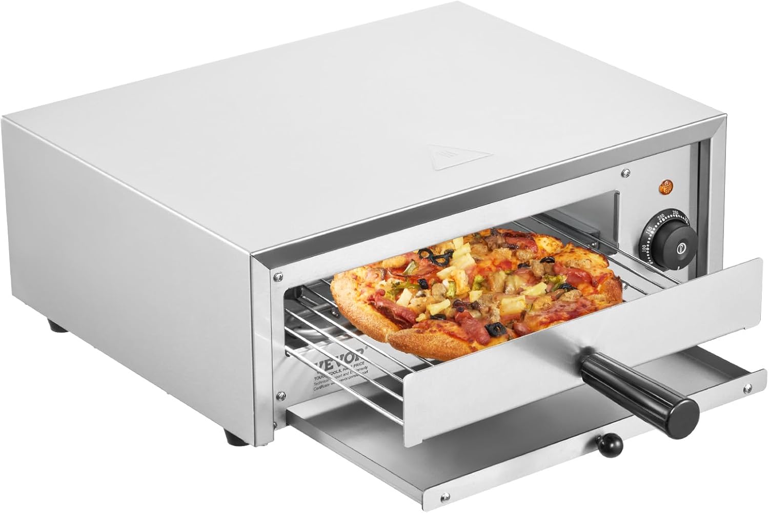 VEVOR Countertop Electric Pizza Oven, 12-inch, 1500W, 122-662℉ Temp Range, Stainless Steel Construction and Easy-to-Clean Crumb Tray, Suitable for Both Commercial and Home Use