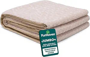FurHaven Replacement Dog Bed Cover, Contour Luxe Lounger Design, Soft & Breathable Fabric for Cozy Comfort, Machine Washable, Jumbo Plus XXL, Ultra Plush Faux Fur & Suede, Cream