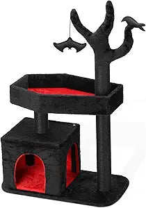 47.2" Heavy Duty Gothic Cat Tree Large Cat Tower Cat Tree for Indoor Cats Spacious Cat Condo Coffin for Large Cats Scratching Posts Hanging Ball Pet Activities Platform Cat Furniture