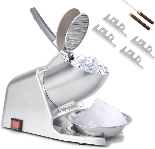 HURMOVAE 300W 4-Blade Electric Ice Shaver Machine with Ice Pick, 210 lbs\/hr, Ice Crusher for Home and Commercial Use, Shaved Ice Machine, ETL-Listed, Silver