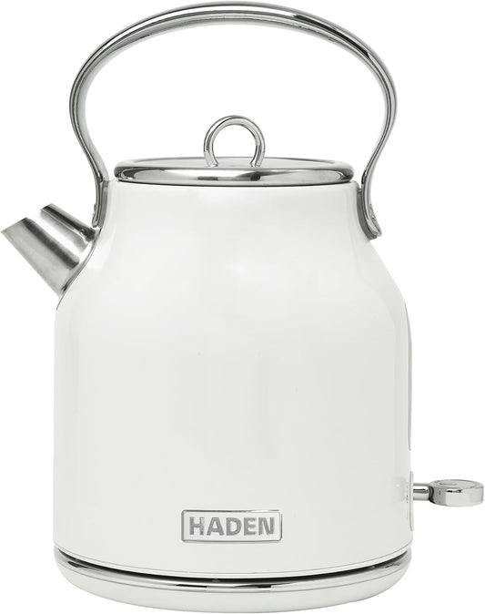 Haden Heritage 1.7 Liter Stainless Steel Electric Kettle, Hot Water Kettle with 360-Degree Base and Auto Shutoff, Ivory & Chrome
