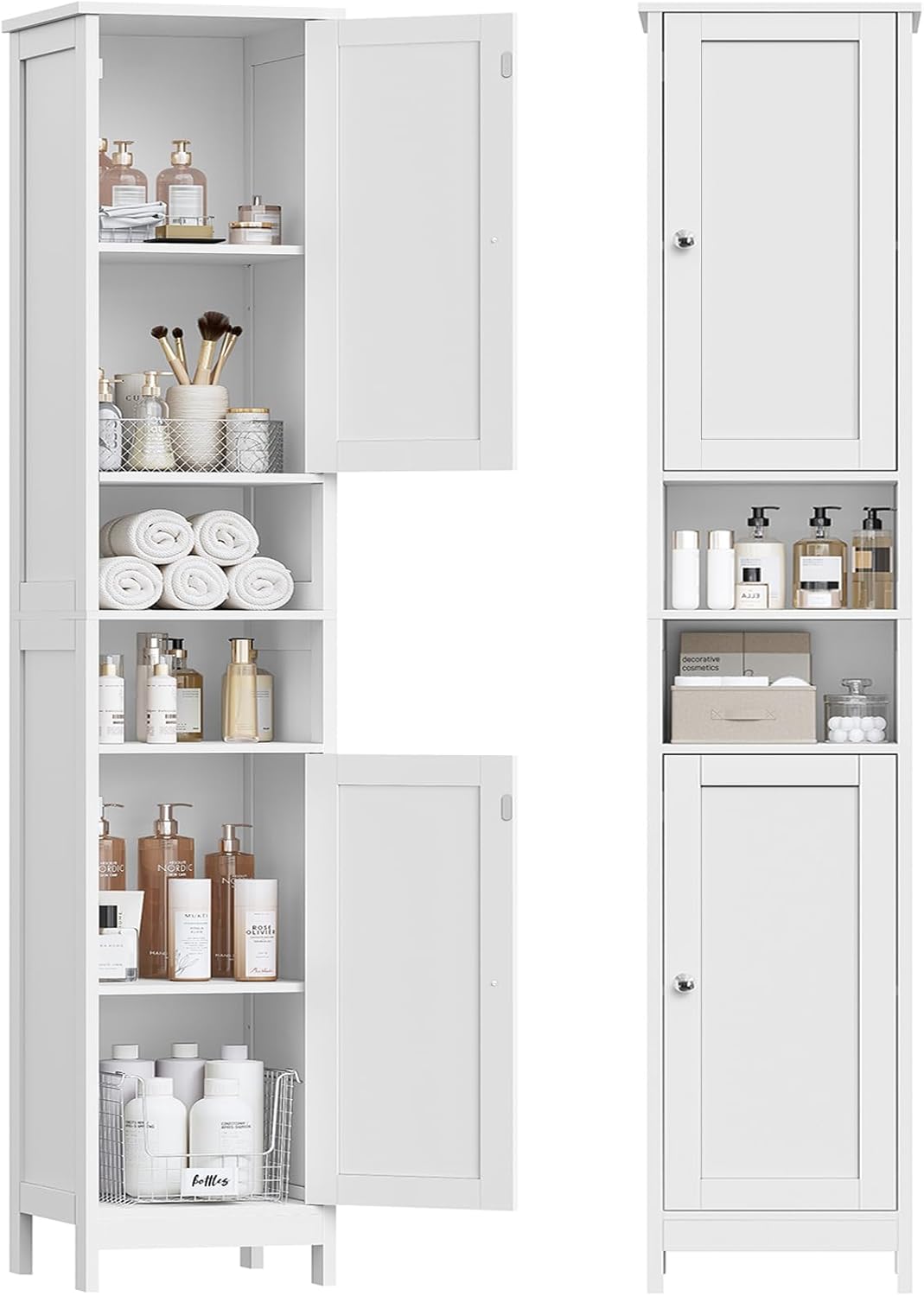 TEENFON 67" Tall Bathroom Cabinet with Adjustable Shelves and Doors, Narrow Bathroom Storage Cabinet for Small Space, Living Room, Entryway, Kitchen, White