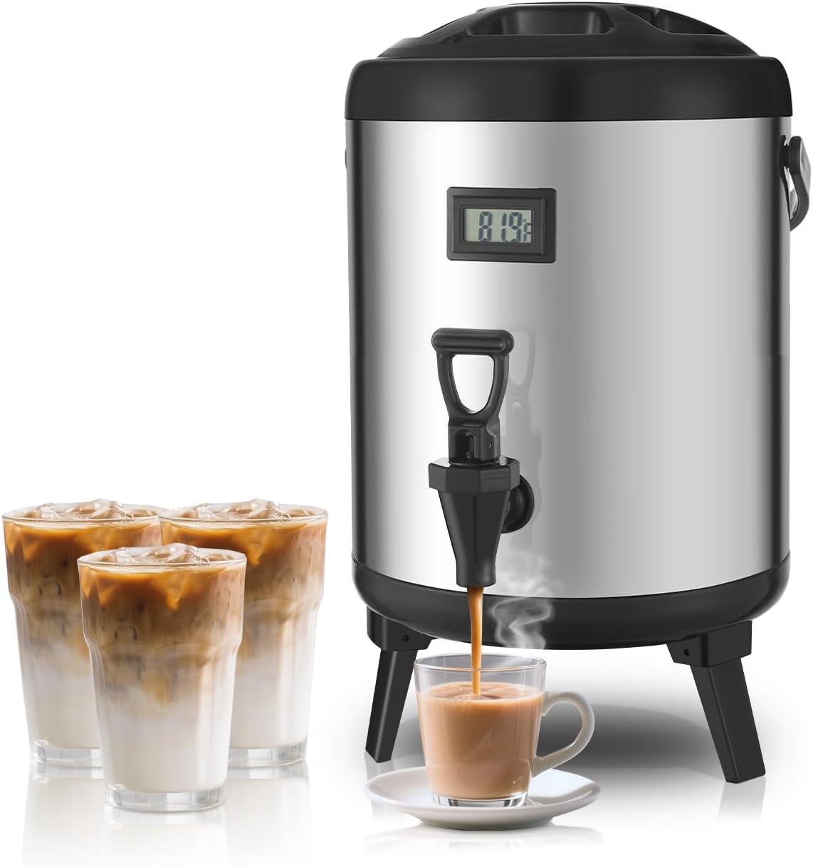 THXSUN Insulated Beverage Dispenser with Spigot,2.2 Gallon\/8L Coffee and Drink Server,Non-electric Thermal Hot and Cold Beverage Dispenser for Juice Chocolate Tea Milk