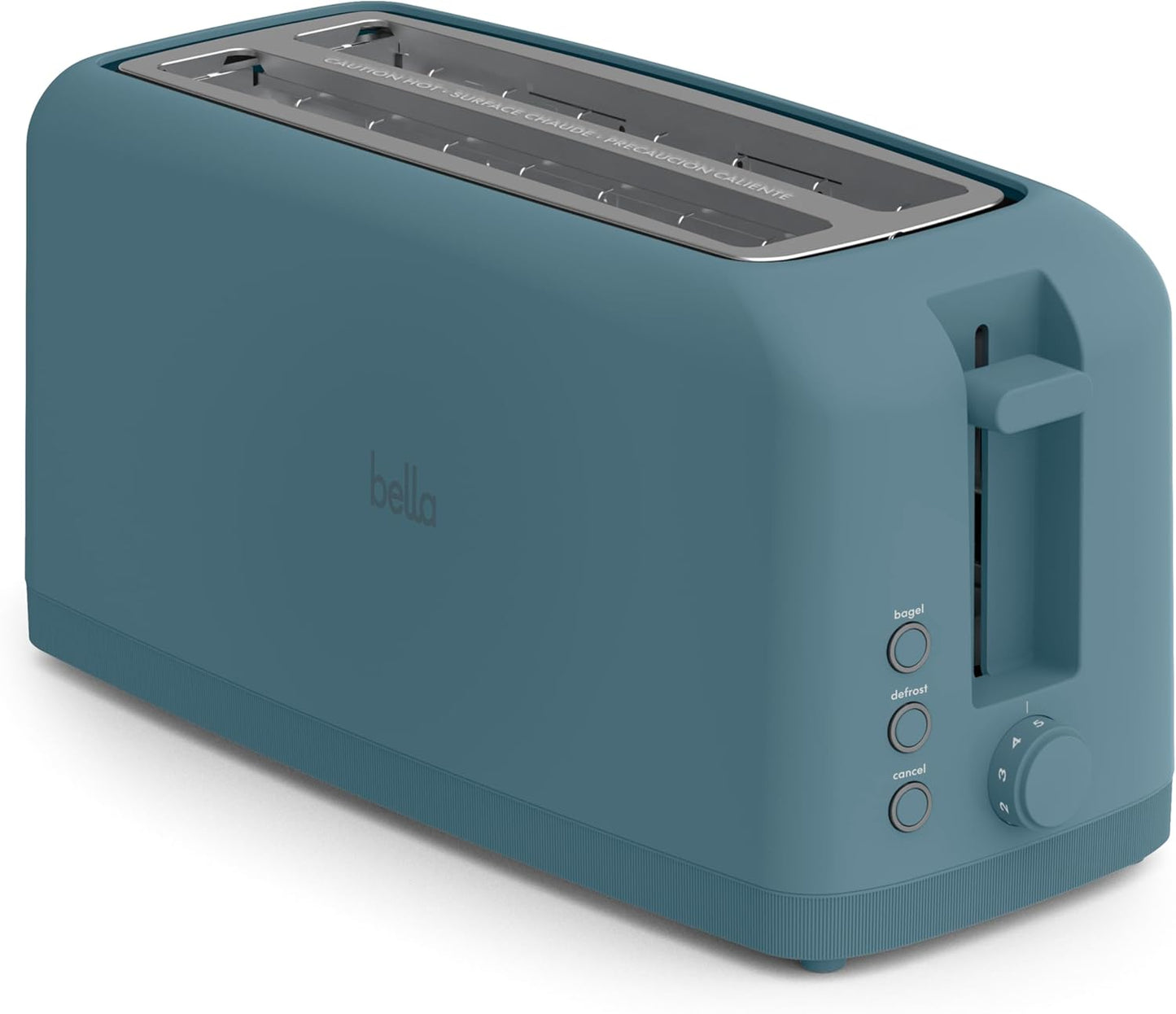 bella 4 Slice Slim Toaster, Fits-anywhere Kitchenware, 6 Setting Shade Control with Reheat & Cancel Buttons, Fits Sourdough, 10\u201D Long Slot, Anti Jam & Auto Shutoff, 900 Watt, Surf