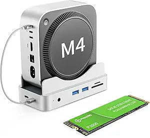 PHIXERO PSE Dock Stand for Mac mini M4 with 1TB NVMe SSD, 6-in-1 Aluminum Hub, 10Gbps USB-A, SD/TF Reader, Stand Docking Station for Mac mini M4/M4 Pro