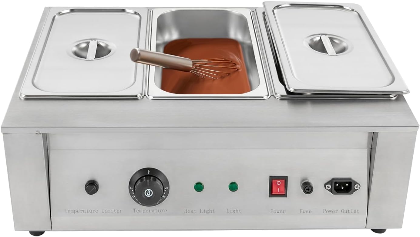 300W Chocolate Tempering Machine, 3 Tanks Chocolate Melting Pot TEMP Control 86~185℉, Stainless Steel Electric Commercial Food Warmer For Chocolate/Milk/Cream Melting and Heating