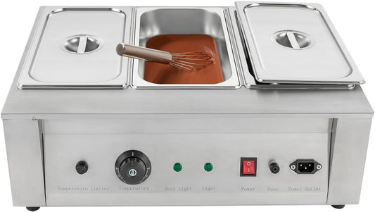 300W Chocolate Tempering Machine, 3 Tanks Chocolate Melting Pot TEMP Control 86~185℉, Stainless Steel Electric Commercial Food Warmer For Chocolate/Milk/Cream Melting and Heating