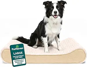 FurHaven Orthopedic Dog Bed for Large/Medium Dogs, Luxe Lounger Contour Mattress with Medical-Grade Solid Orthopedic Foam for Joint Support, Removable Washable Cover, Large, Plush Suede, Cream