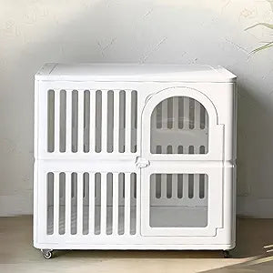 Acrylic Dog Crate Indoor with Wheels 34x 23x 30,Cute Plastic Easy Cleaning Pet Play Pen for Puppy Small Medium Dogs Playpen,White Houses Kennel