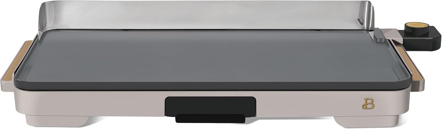 B'eautiful Drew Barrymore by XL Electric Griddle 12" x 22" - Non-Stick Flat Top Grill - Extra Large Indoor Cooking Surface for Pancakes, Breakfast & Family Meals - Kitchen Appliance (Porcini Taupe)