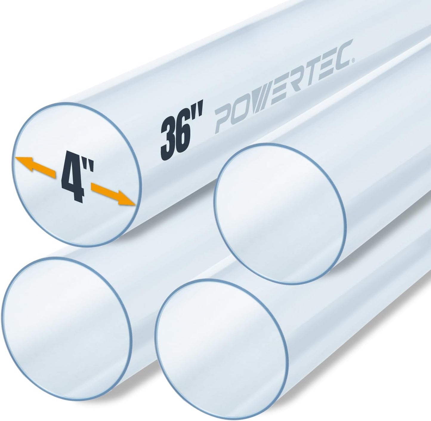 POWERTEC Clear PVC Pipe 4" x 36" Long, 4PK Rigid Plastic Tubing, Round Tube Compatible w\/Dust Collection Fittings, Hose for Woodworking Tool, Dust Collection System, Toy Cars & Bird Feeder (70272-P4)