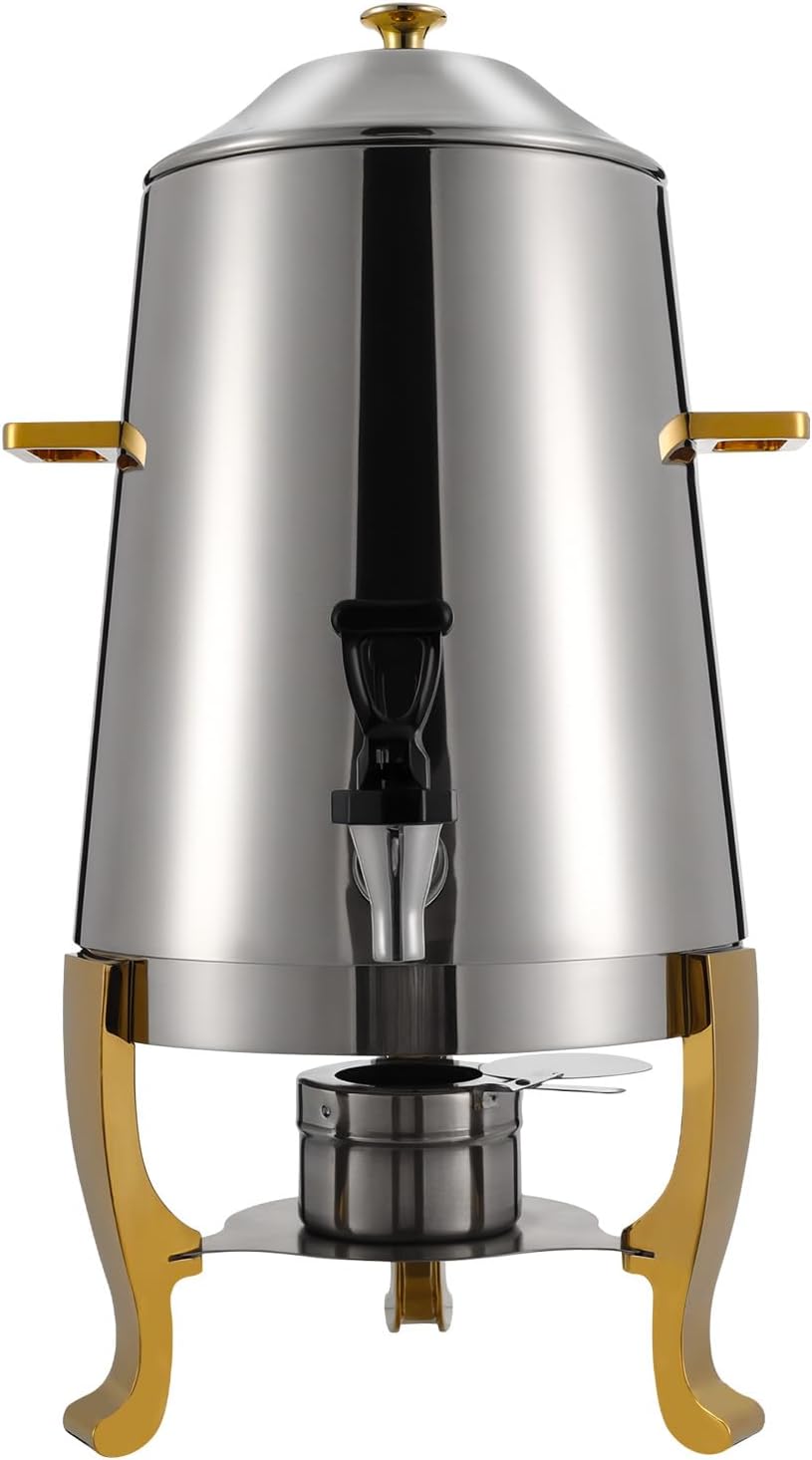 3.5 Gallon Hot Beverage Dispenser,Stainless Steel Coffee Urn Electric Hot Drinks Dispenser (Two Heating Methods&Gold)