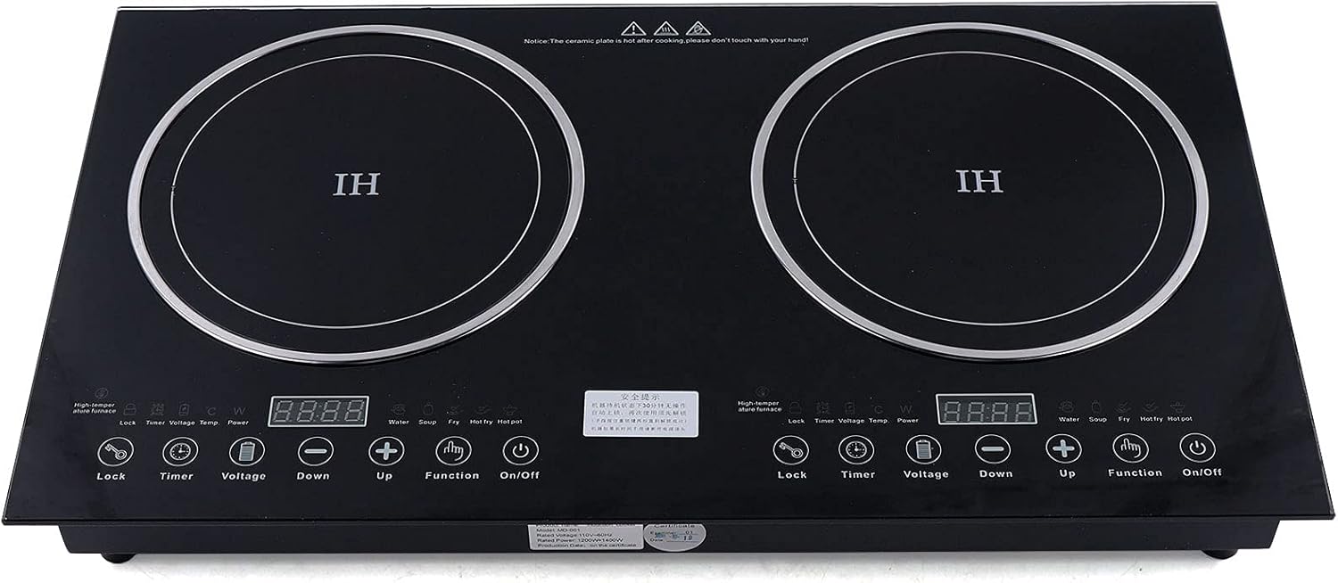 Induction Cooktop & Electric Ceramic Heating 2 Burners Portable Induction Cooktop 1200W+1400W Tabletop Burner with 8 Gear Firepower Induction Burner for Home