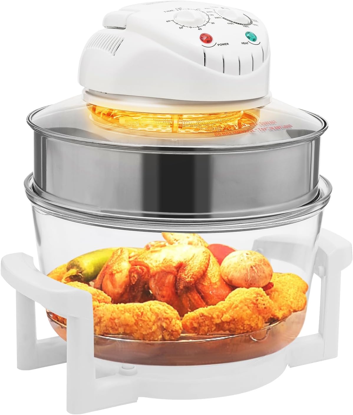 18QT Air Fryer Oven 360° Viewable Roaster Electric Cooker, Adjustable Temp 0-250℃(32-482℉), 60-Min Timer, 2 Grills, 1200W Glass Air Fryer for Home & Restaurant