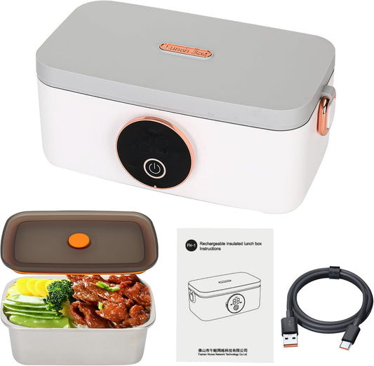Heated Electric Lunch Box, Automatic Heating-Cordless， No Need to Plug in, 1L Capacity, Self Heating for Office, Car, and Outdoor Use