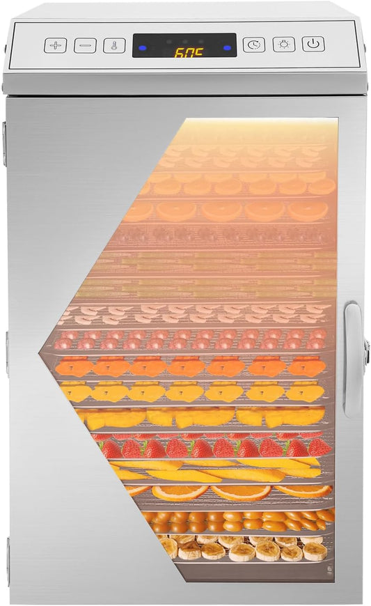 Food Drying Machine, 800W Electric Fruit Drying Machine, Fruit Dehydrator with 18 Stainless Steel Trays, 194ºF Temperature Control, 12H Timer, for Jerky, Dog Treats, Herbs, Meat, Fruit, and Yogurt