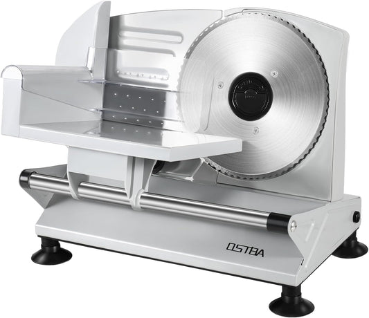 OSTBA Meat Slicer Machine for Home, Electric Deli Food Slicer with Removable 6.7\u201D Stainless Steel Blades, 0-15mm Adjustable Thickness, Easy to Clean, 150W, Ideal for Cold Cuts, Cheese, Bread, Fruit