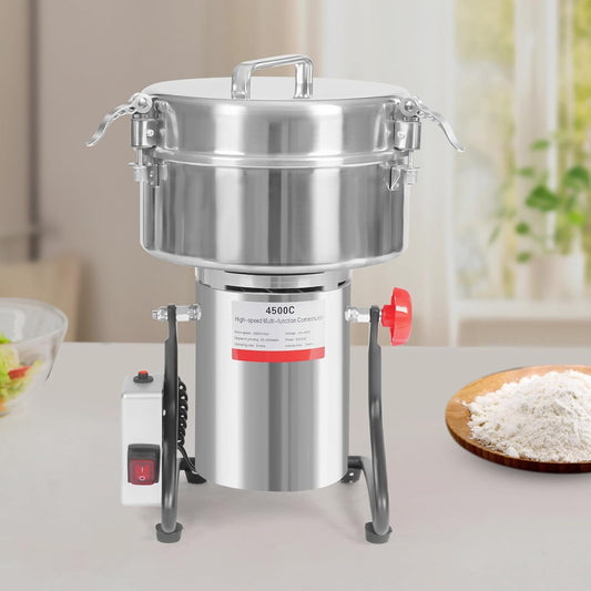 Electric Grain Grinder Mill 4500g High-speed Spice Herb Mill 5000W 50-300Mesh Commercial Powder Machine for Dry Cereals Herb Spice Coffee Corn Bean