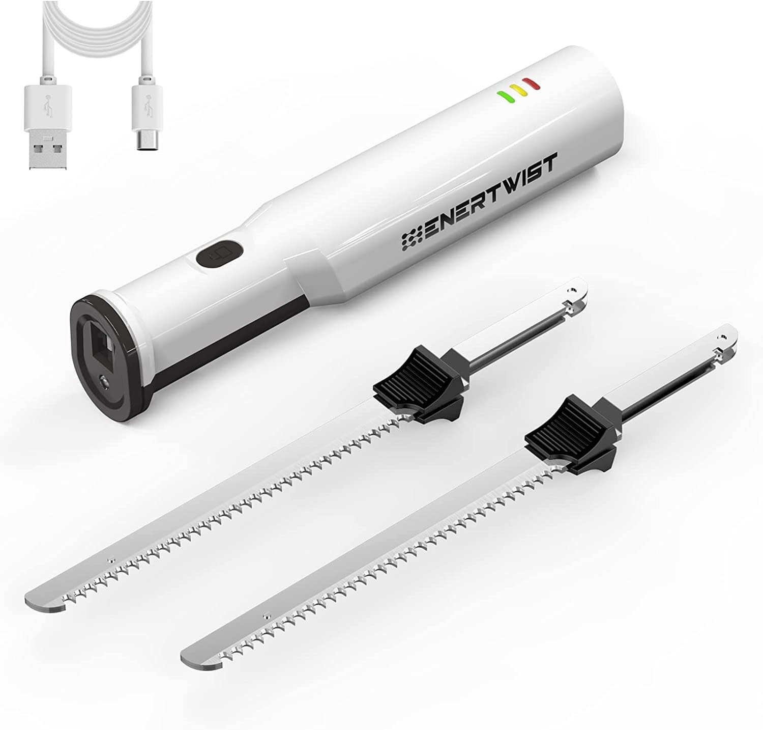 ENERTWIST Cordless Electric Knife Carving for Meat Turkey and Bread, 8V Battery Powered Electric Knife with 4 Stainless Steel Blades, Safety Lock