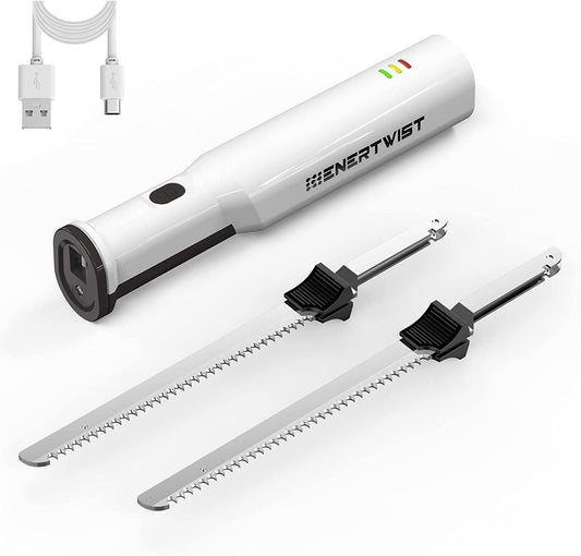 ENERTWIST Cordless Electric Knife Carving for Meat Turkey and Bread, 8V Battery Powered Electric Knife with 4 Stainless Steel Blades, Safety Lock