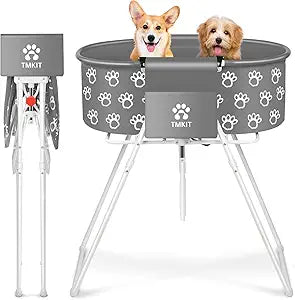 Dog Bathtub for Dogs, Elevated Dog Bath Tub for Pet Grooming and Bathing Shower, Portable, Foldable with Safety Lock, Professional Pet Washing Station for Small Midel Dogs Cat (Gray)