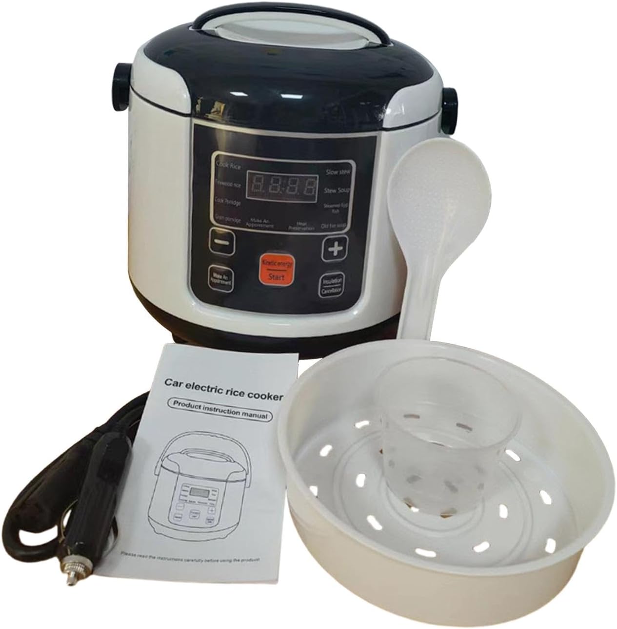 Generic Rice Cooker for Car Electric Rice Cooker Removable Nonstick Pot Porridge Multifunction 1-2 People Small 2L Travel Rice Cooker, 12V for Cars