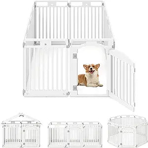Giantex 8 Panel Dog Playpen, 32'' Tall Plastic Pet Fence with Lockable Door, Indoor Outdoor Portable Dog Exercise Pen for Medium Dogs, Configurable into Square, Rectangle or House-Shaped Layout