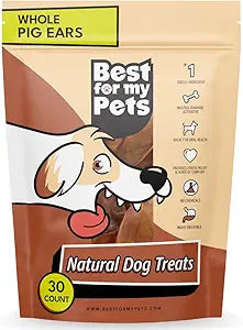 Best For My Pets Pig Ears for Dogs (Whole, 30 Pack), Simple, Satisfying, Healthy & Highly Digestible All Natural Pigs Ears Long-Lasting Dog Chews, Pork Dog Chew Treat