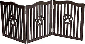 Pet Gate, Wooden Free Standing Dog Gate for Small Dogs and Cats. Great Folding Fence for Doorways, Halls, Stairs. Espresso